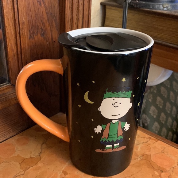 Peanuts Charlie Brown Frankenstein Halloween Travel Coffee Tall Mug with Lid NEW - Picture 2 of 4